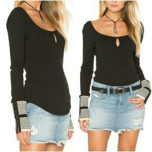 Free People Black Long Sleeve Top